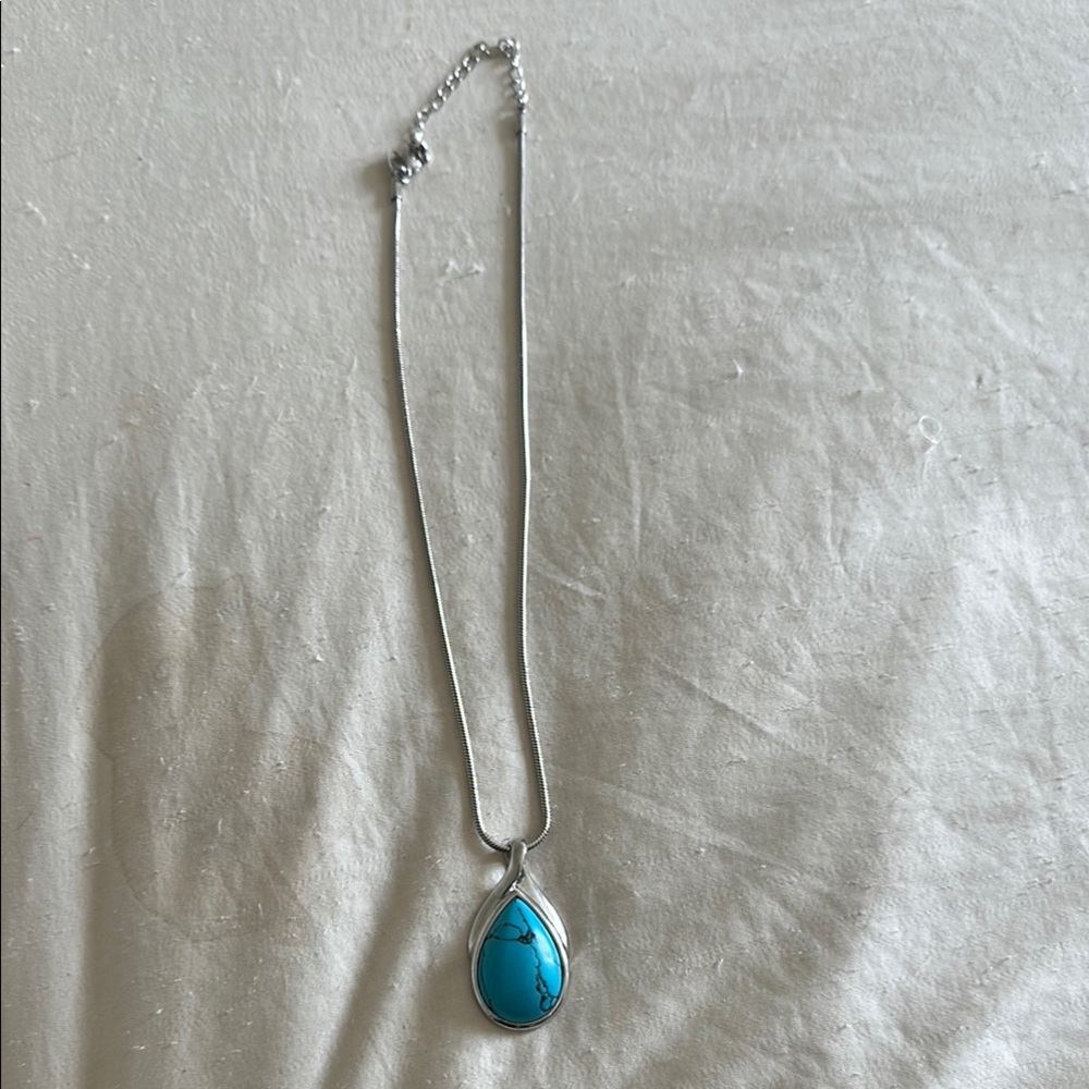Lia Sophia Elegant Silver and Turquoise Pendant Necklace with Snake Chain Neckla